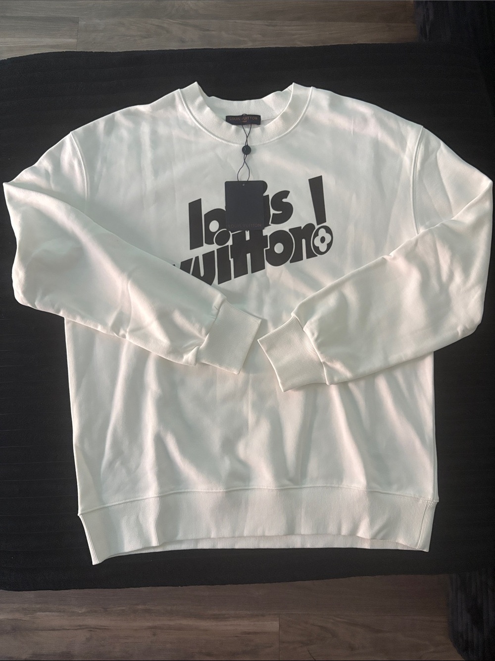 Louis Vuitton White Crewneck Sweater with Black Logo Graphic